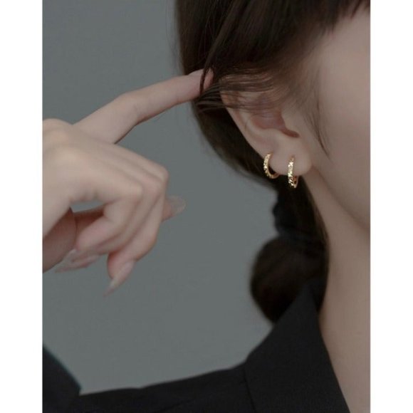 Silver Huggies Diamond Cut Hoops/Geometric Huggie Earrings- 10mm Gold SH… - Picture 11 of 12